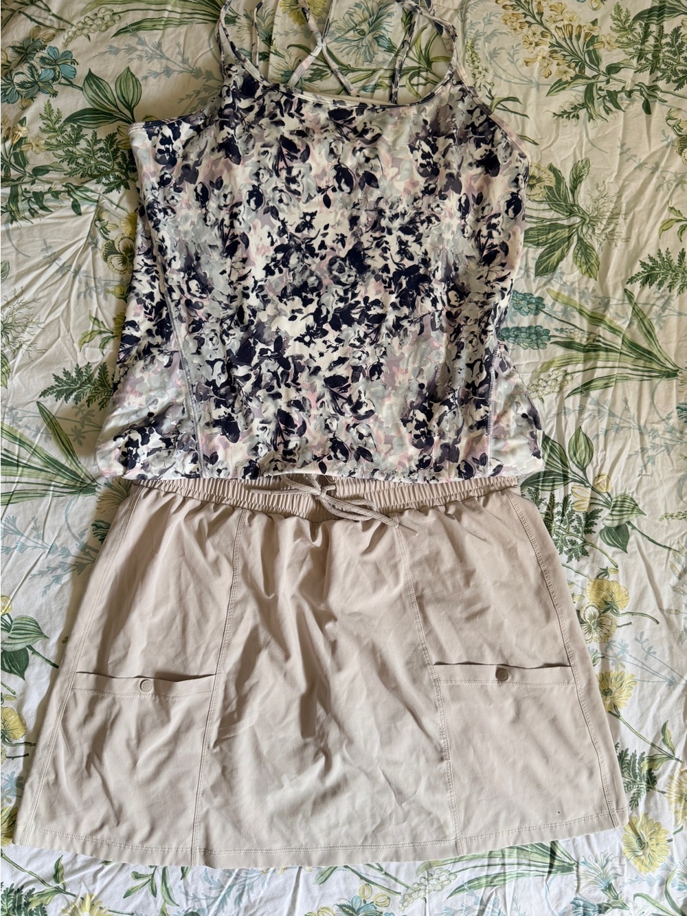 Avalanche Floral Tankini Top and Beige Swim Skirt Set
